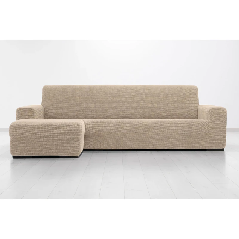 MAXIFUNDAS FUNDAS DE SOFA & CHAISE LONGUE. Super Elastic Chaise Longue Cover Relive Left Arm Short (Facing Facing) Beige Super Elastic Sofa Cover for Chaise Longue