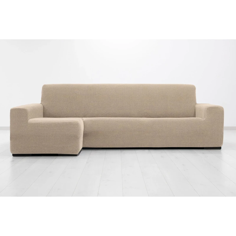 MAXIFUNDAS FUNDAS DE SOFA & CHAISE LONGUE. Super Elastic Chaise Longue Cover Relive Left Arm Long (Facing Facing) Beige Super Elastic Sofa Cover for Chaise Longue