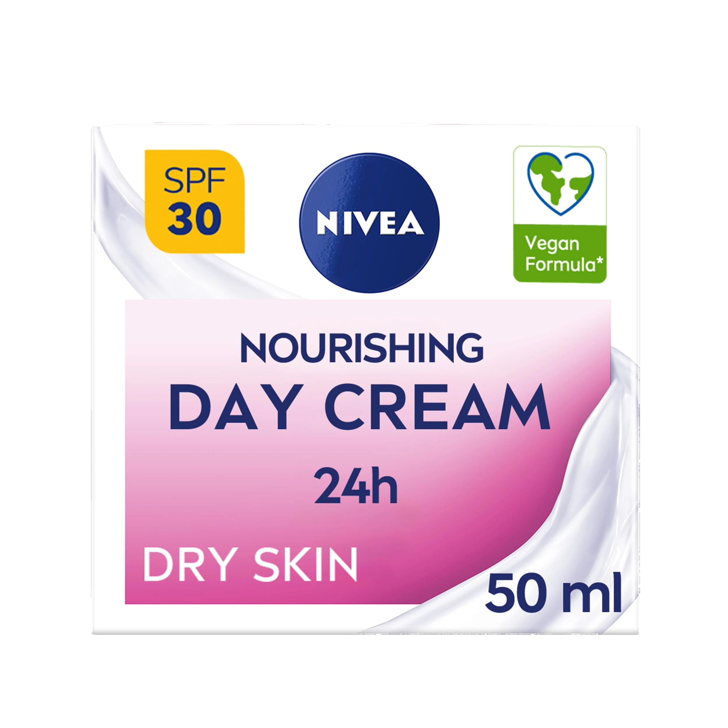 NIVEA 24h Nourishing Day Cream Moisturiser SPF30 (50ml), Hydrating Face Moisturiser with Factor 30 Sun Protection, Daily Face Cream for Dry Skin, Skincare Essential