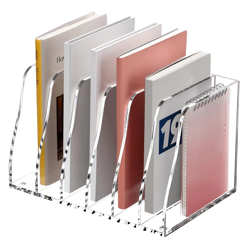SANRUI Magazine File Holder for Desk, Acrylic File Organiser with 6 Vertical Compartments, File Sorter Book Holder, Clear Desk Organizer for Office, Home, School