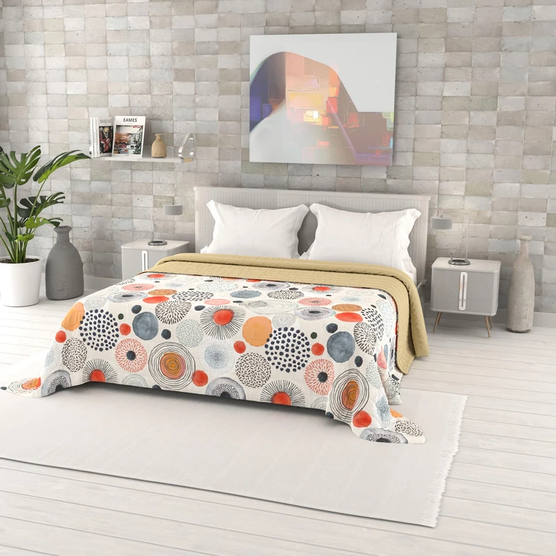 Italian Bed Linen Fantasy Printed Summer Quilt, Polyester Filling, Acquerello, 260 x 270 cm