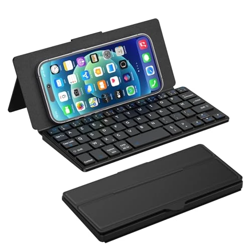 Doohoeek Mini Portable Keyboard for iPhone, iPad, Android Tablet, AZERTY Universal Double Bluetooth Keyboard with Free Swivel Stand for Android, Windows and iOS