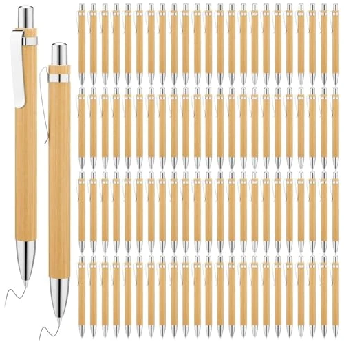 Uikdjgu 200 Pcs Bamboo Ballpoint Pens Wooden Retractable Ballpoint Pen Bamboo Black Ink 1mm Pen Wood Sustainable Pens