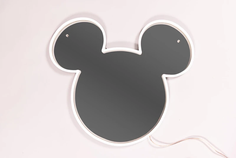 Yellowpop Neon Signs, Disney Mickey Mouse Mirror (Silver), Neon Signs for Wall Decor, Energy Efficient LED Neon Lights for all Walls, Easy to Install Custom Neon Sign & Customizable Light Up Wall Art