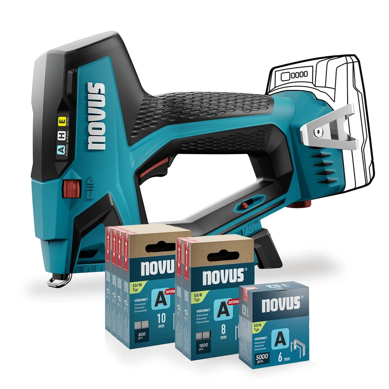 NOVUS TOOLS Battery Stapler J-550 Set Including 11,800 Staples │ Compatible with 18V Li-Ion CAS Battery │ Without Battery and Charger │ for Fine Wire Staples 6-14 mm and Nails 16 mm │ Professional