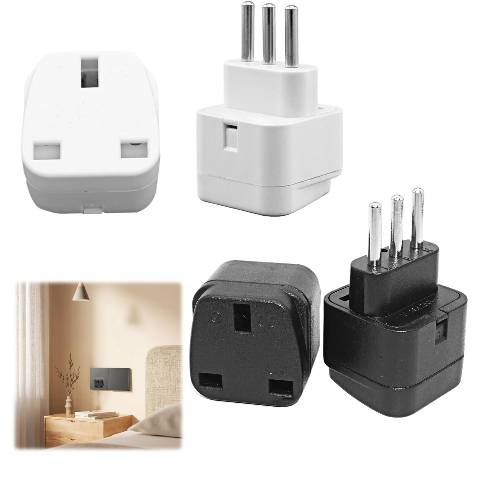 2Pcs 3 Pin Uk to Italy Travel Adapter, Power Converter for Uk to Italy, Chile, Ethiopia