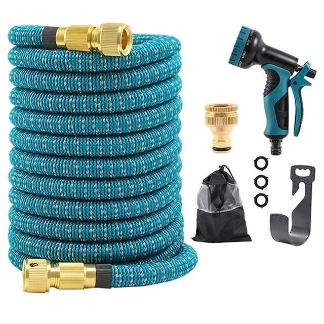 Expanding Garden Water Hose 100FT/30M with 10 Function Nozzle - 3/4" & 1/2" Sold Brass Fittings with Upgraded Durable 4 Layer Latex Hose - Easy Storage Garden Hose (Blue, 100FT/30M)