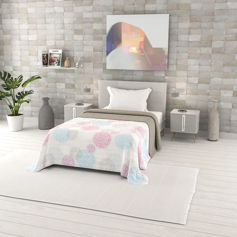 Italian Bed Linen Fantasy Printed Summer Quilt, Polyester Filling, Molecole, 170 x 270 cm