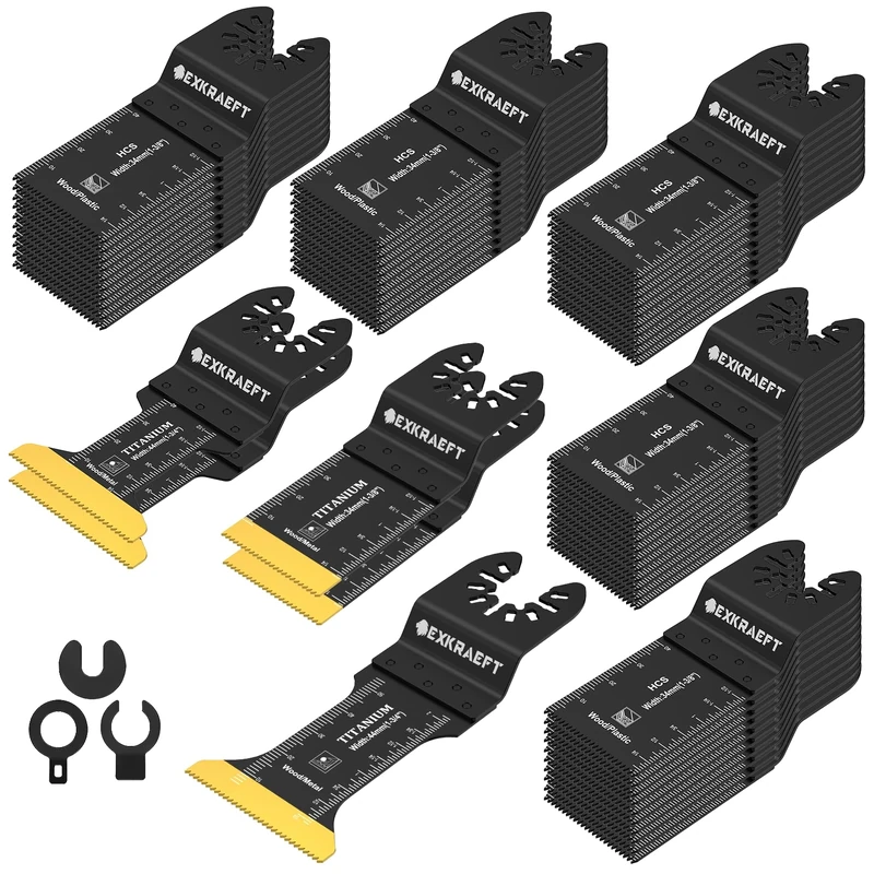 EXKRAEFT 55 PCS Oscillating Saw Accessories, Universal Titanium Oscillating Tool Accessories for Metal Nails, Wood and Plastic, Multi Tool Accessories Fit Dewalt Milwaukee Ryobi Rockwell Fein