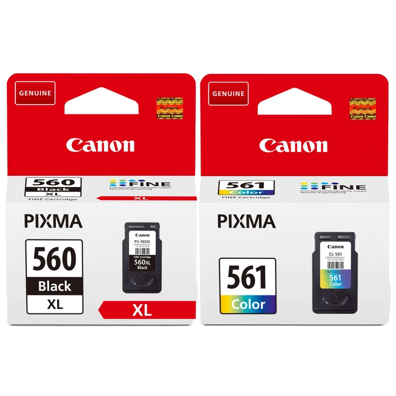 Canon PG-560XL / CL-561 Genuine Ink Cartridges, Pack of 2 (1 x Black, 1 x Colour) - PIXMA Printer Compatible