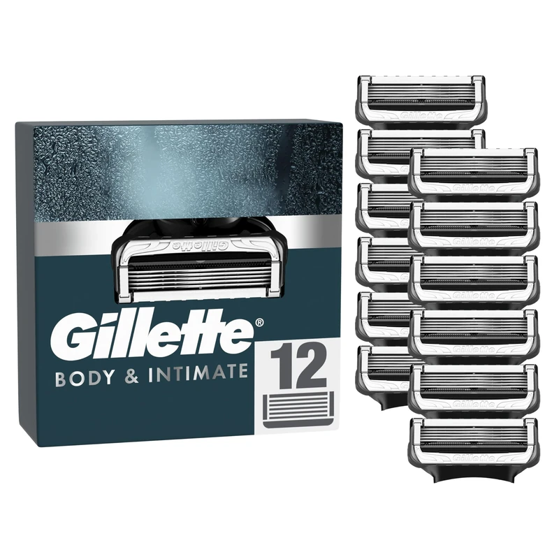 Gillette Body and Intimate Razor Cartridges, 12 Razor Blade Refills, Gentle and Easy to Use, Dermatologist Tested, With Lubrastrip