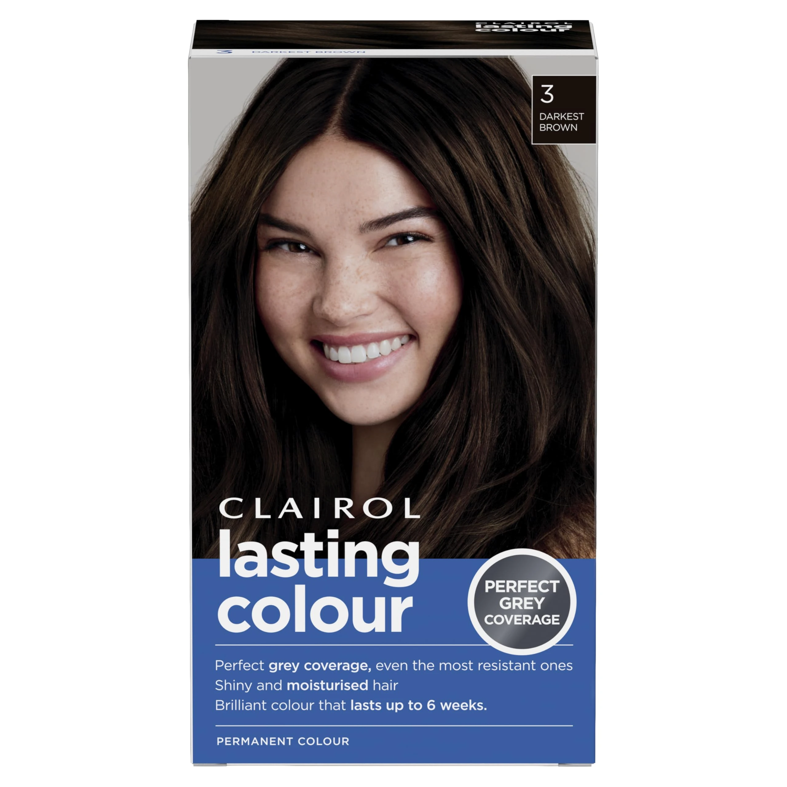 Clairol Lasting Colour Permanent Hair Dye | Ideal Grey Coverage | Shiny and Moisturised Hair | 3 Darkest Brown