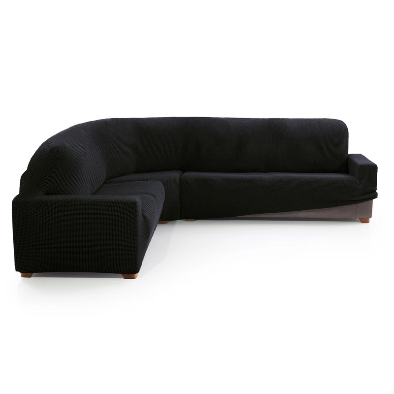 MAXIFUNDAS FUNDAS DE SOFA & CHAISE LONGUE. Corner Sofa Cover Relive Black Super Elastic Protective Cover for Corner Sofa
