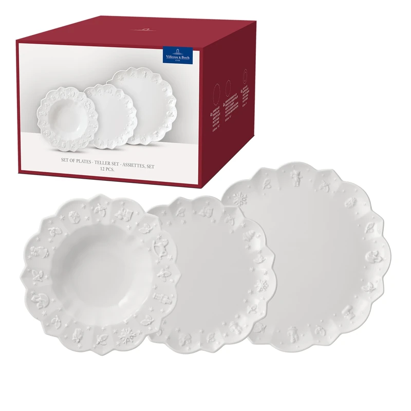 Villeroy & Boch – Toy's Delight Royal Classic Plate Set 12 Pieces, Tableware Set for 4 People, Breakfast Plates, Dinner Plates, Soup Plates, Premium Porcelain, Dishwasher-Safe, Microwave-Safe, White