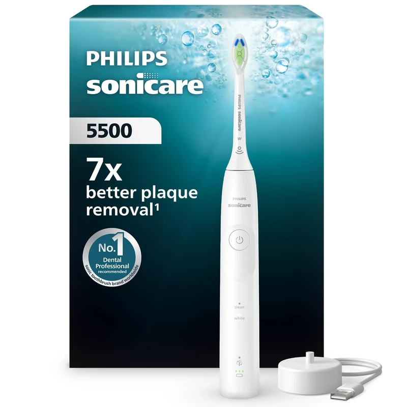 Philips Sonicare 5500 Electric Toothbrush, Sonic Toothbrush with 1 Intensity Level, Pressure Alert, EasyStart, SmarTimer and BrushPacer, White, Model HX7110/01 [New Technology]
