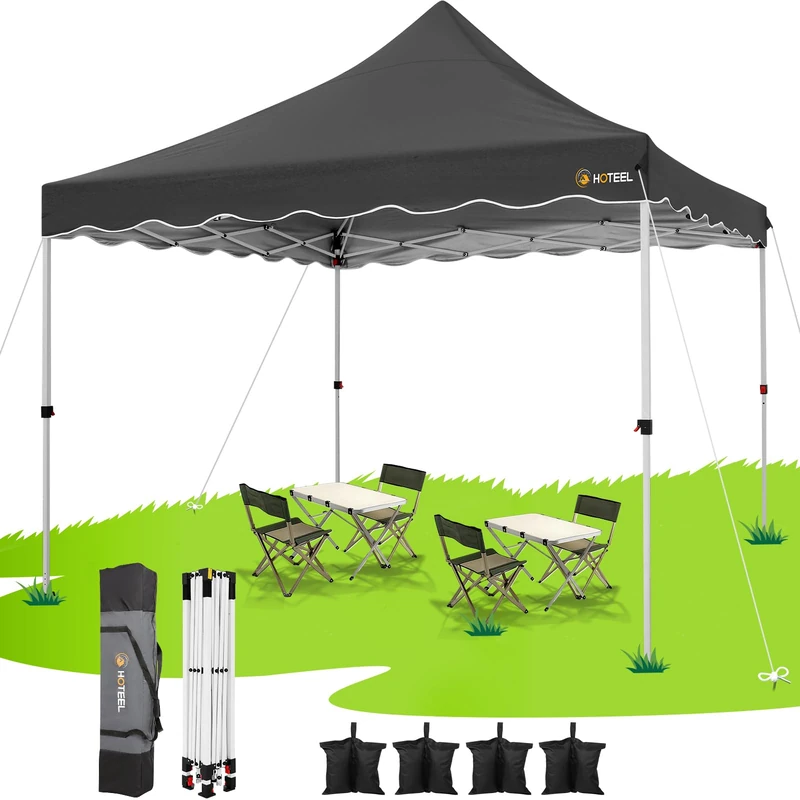 HOTEEL Gazebo 3 x 3 Folding Gazebo 3 x 3 Waterproof Stable with 4 Sand Bags High Peak UV Protection 50+ Party Tent Garden Gazebo Pop Up Gazebo for Camping, Event, Garden, Steel Frame, Black - Image 1