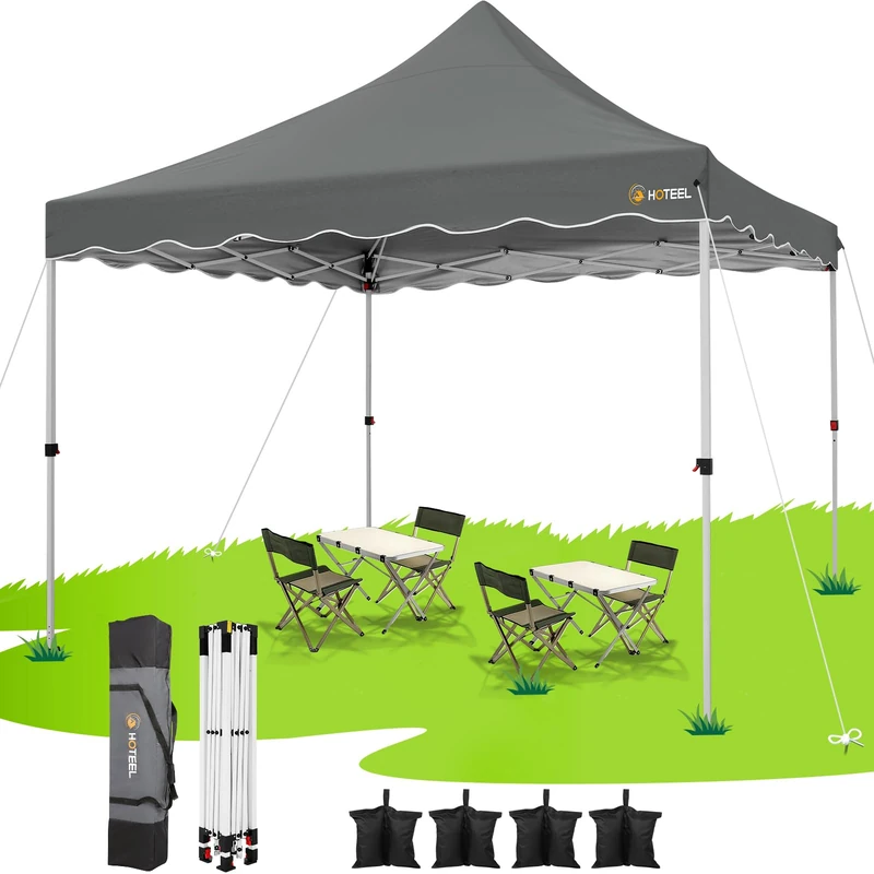 HOTEEL Gazebo 3 x 3 Folding Gazebo 3 x 3 Waterproof Stable with 4 Sand Bags High Peak UV Protection 50+ Party Tent Garden Gazebo Pop Up Gazebo for Camping, Event, Garden, Steel Frame, Grey