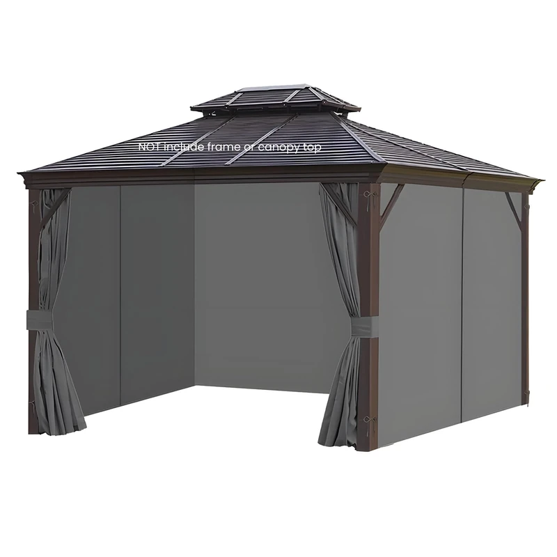 homegroove Gazebo Curtains Outdoor Waterproof 10 * 12ft, 4-Panel Privacy Curtains with Zipper for Garden, Patio, Yard (Grey)
