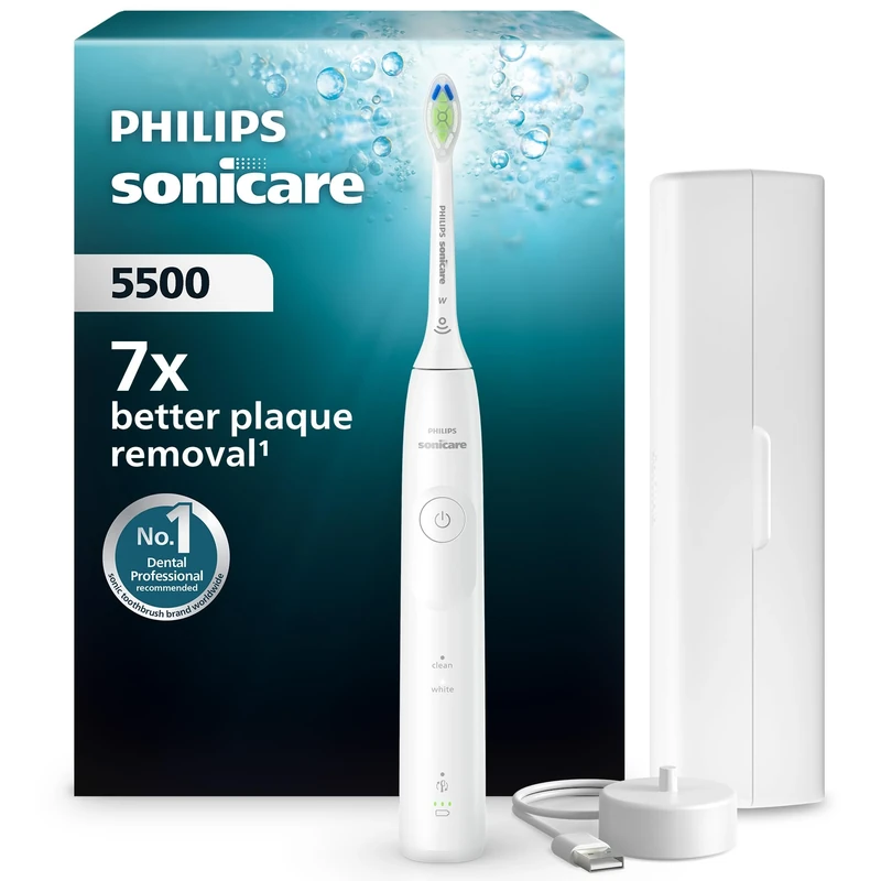 Philips Sonicare 5500 Electric Toothbrush, Sonic Toothbrush with 2 Modes, Pressure Alert, EasyStart, SmarTimer and BrushPacer, White, Model HX7110/02 [New Technology]