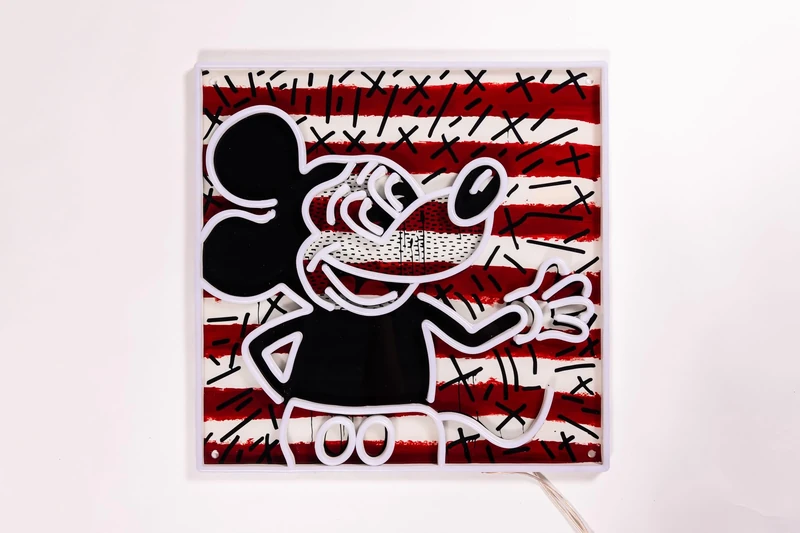 Yellowpop Neon Signs, Disney & Keith Haring Mickey 1 'Retro Stripes', Neon Signs for Wall Decor, Energy Efficient LED Lights for Walls, Easy to Install Custom Neon Sign, Customizable Light Up Wall Art