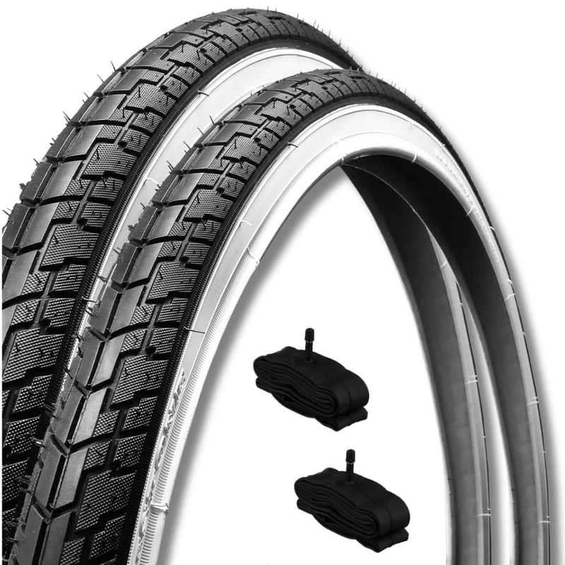 2 Tyres 24 x 1 3/8 (37-540) + 2 American Chambers Tyres White/Black Road City Bike Bicycle