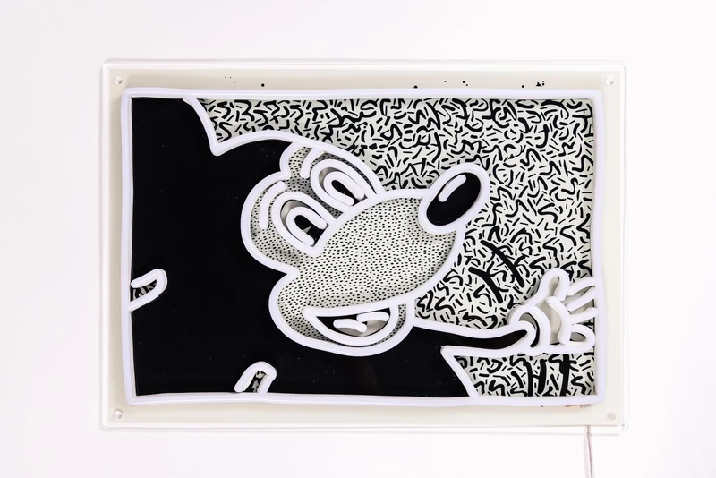 Yellowpop Neon Signs, Disney & Keith Haring Mickey 2 'Monochrome', Neon Signs for Wall Decor, Energy Efficient LED Lights for Walls, Easy to Install Custom Neon Sign & Customizable Light Up Wall Art