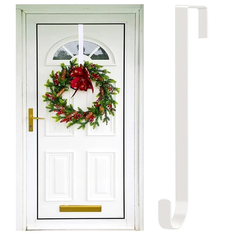 Yumatch 1 PCS Christmas Wreath Door Hanger Metal Wreath Hangers 30 x 5 CM Door Metal Hook Holder for Christmas Wreaths Display Doors Hook, White Hanger