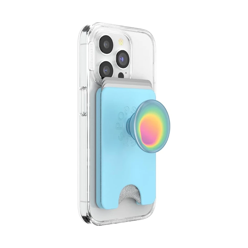 PopSockets Phone Wallet with Expanding Grip and Adapter Ring for MagSafe, Phone Card Holder, Wireless Charging Compatible, Wallet Compatible with MagSafe - Butterfly Pea Blue Boca Aura