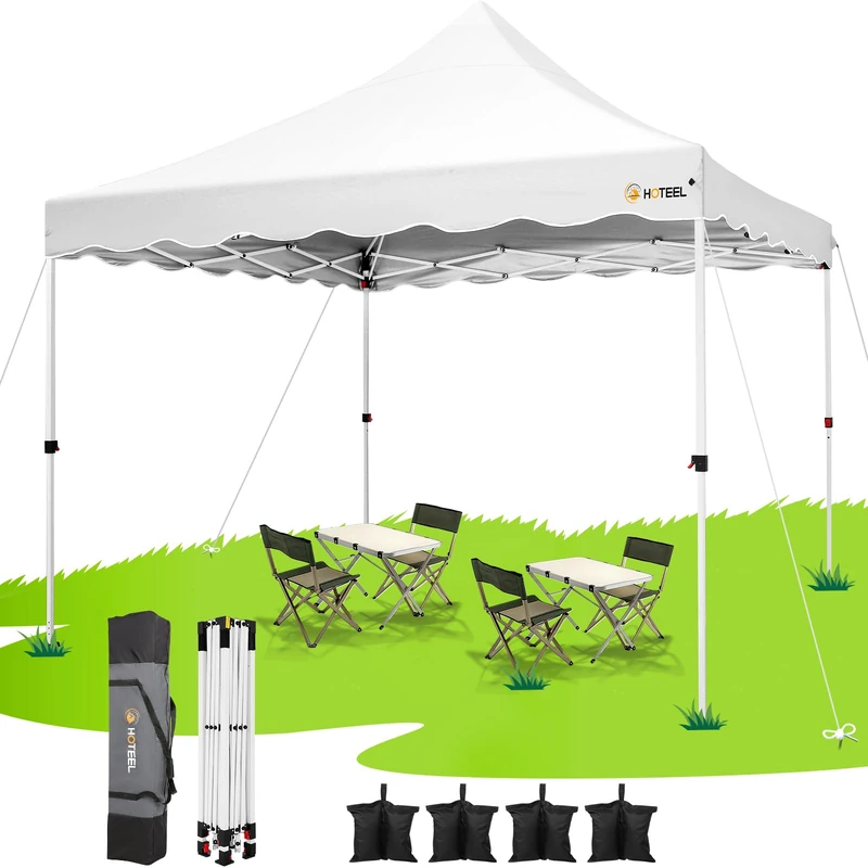 HOTEEL Gazebo 3 x 3 Folding Gazebo 3 x 3 Waterproof Stable with 4 Sand Bags High Peak UV Protection 50+ Party Tent Garden Gazebo Pop Up Gazebo for Camping, Event, Garden, Steel Frame, White