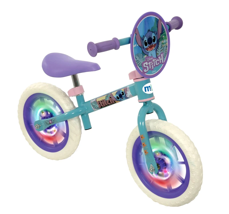 Stitch Balance Bike Age 2+ | 12" Boys Girls Push Along with Light Up Wheels | Officially Licenced | Adjustable Height for Toddler Toy