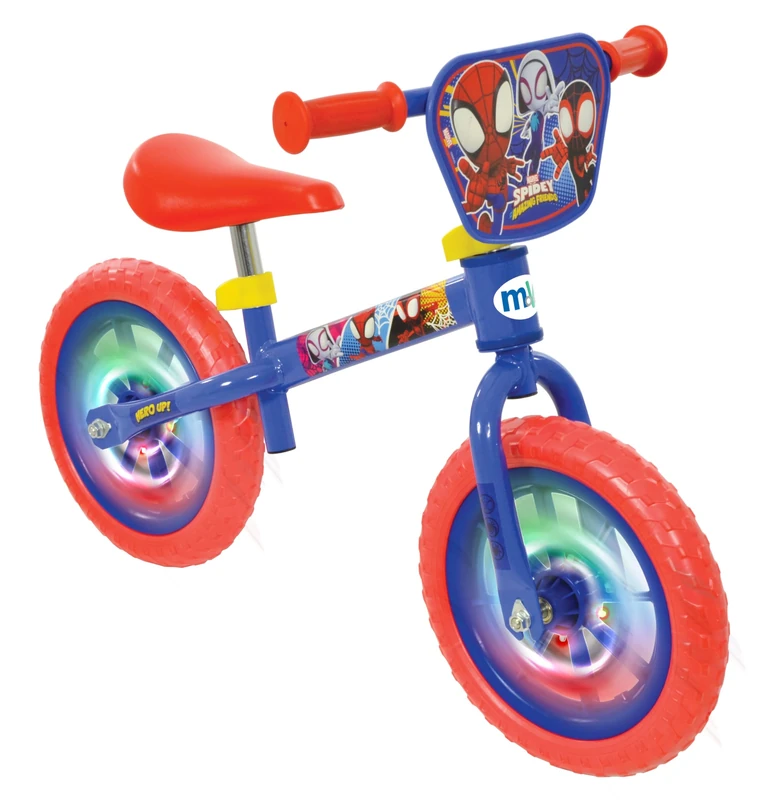 Disney Spidey & His Amazing Friends Balance Bike | 12" Boys Girls Push Along Bicycle with Light Up Wheels | Officially Licensed | Adjustable Height for Toddler Toy | Age 2+
