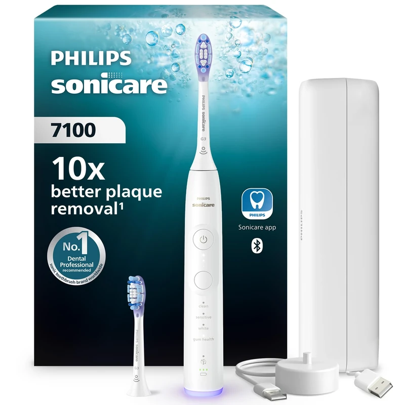 Philips Sonicare 7100 Electric Toothbrush, Sonic Toothbrush with App, 4 Brushing Modes and 3 Intensity Levels, Pressure Alert, EasyStart, SmarTimer, White, Model HX7420/02 [New Technology]