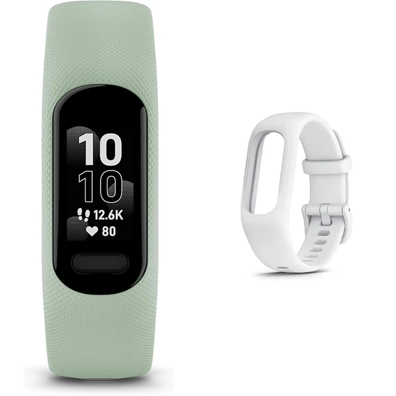 Garmin Quick Release Silicone Strap for Vivosmart 5 S/M White vivosmart 5 Smart Health and Fitness Activity Tracker with Touchscreen, Mint, Small/Medium - Image 1