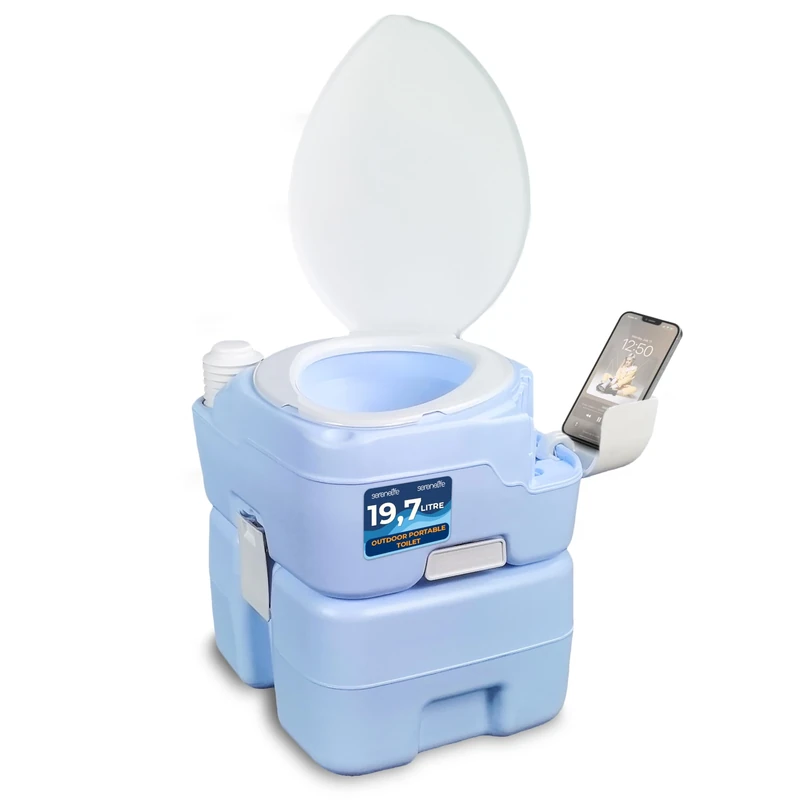SereneLife 20L Outdoor Camping Toilet, Portable Toilet, Comfortable Flushable Portable for Adults, Travel, Compost, Porta Potty Loo, Detachable Waste Tank & Phone Holder