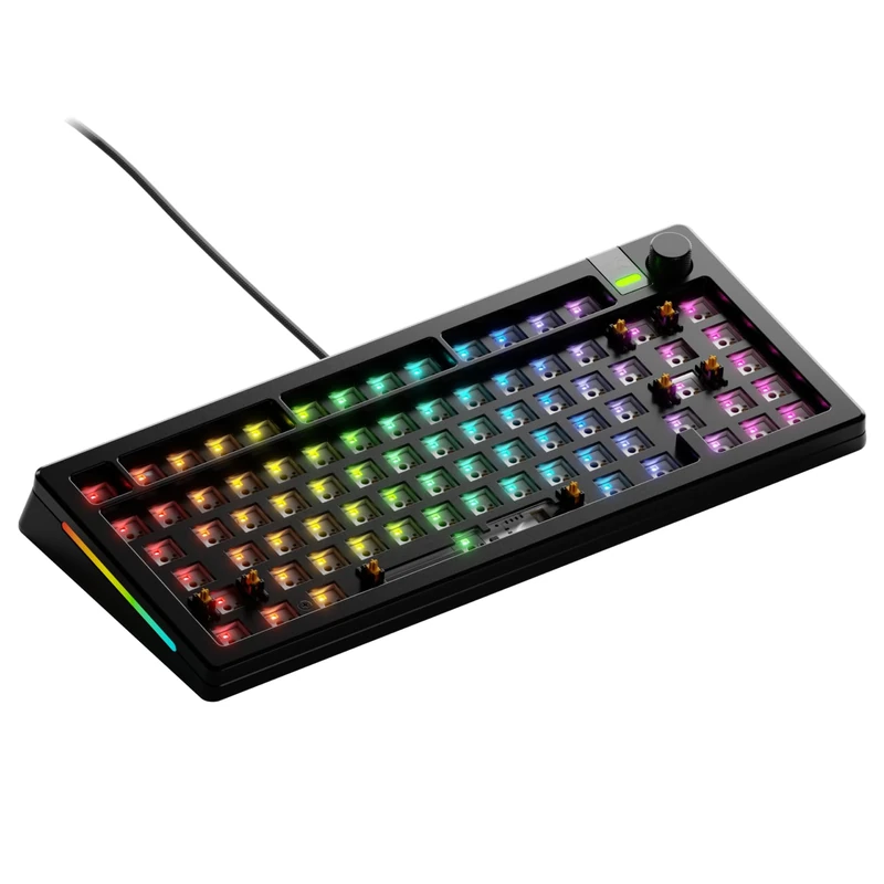Glorious Gaming GMMK 3 PRO Barebones: keyboard with knob, personalized aluminum case, gasket system, keyboard 75% hot swap, sound absorbing foam, aluminum reader, ANSI - Black
