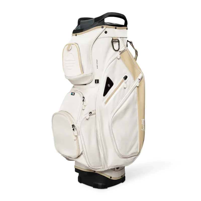 Sunday Golf Bag Big Rig Large Golf Stand Bag Ultra-Light 14-Way Divider Cart Bag with 12 Pockets Rain Cover and Stable Base – Ideal for Trolleys or Buggies Golf Bags for Men & Women - Toasted Almond