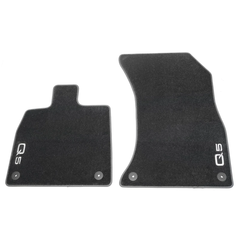 Audi Premium Car Mats, Velour, Front, Black with Steel Grey Trim Compatible with Q5/SQ5 (FY) from 2017