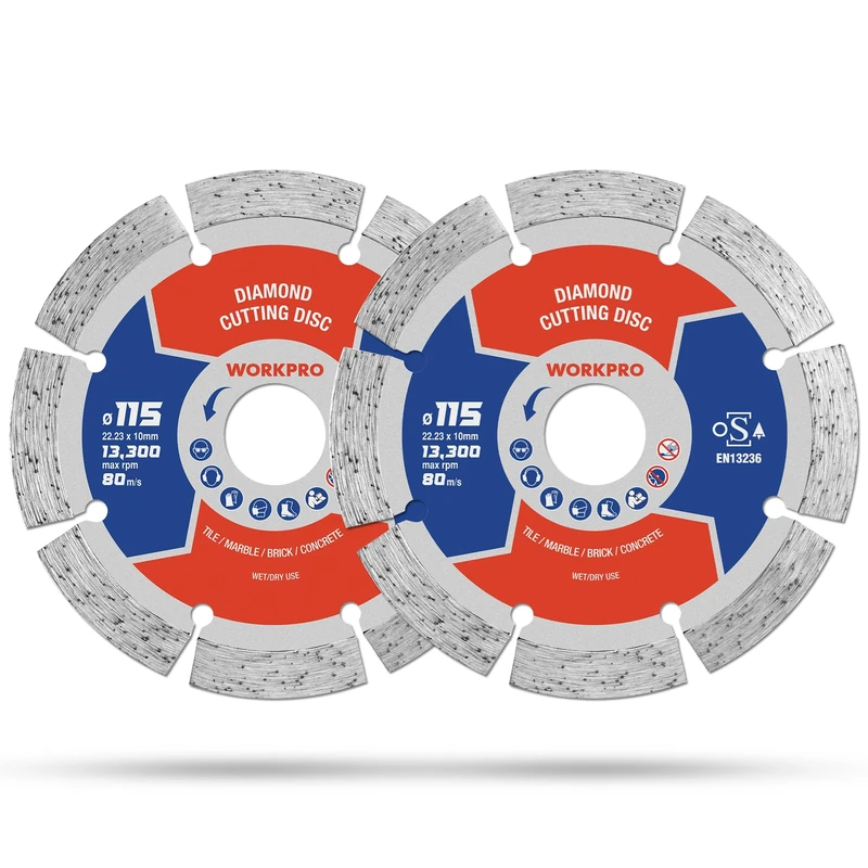 WORKPRO 115mm (4.5") 2-Pack Diamond Cutting Discs - OSA Certified