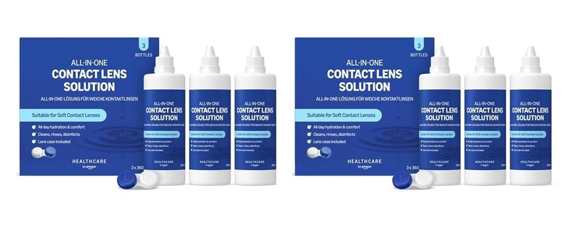 Healthcare by Amazon All-In-One Solution for Soft Contact Lenses, 3 x 360ml (Pack of 2), (Previously Amazon Basic Care – Packaging May Vary)