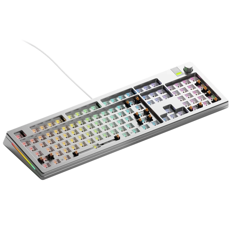 Glorious Gaming GMMK 3 PRO Barebones: keyboard with knob, personalized aluminum case, gasket system, keyboard 100% hot swap, sound absorbing foam, aluminum reader, ANSI - Silver