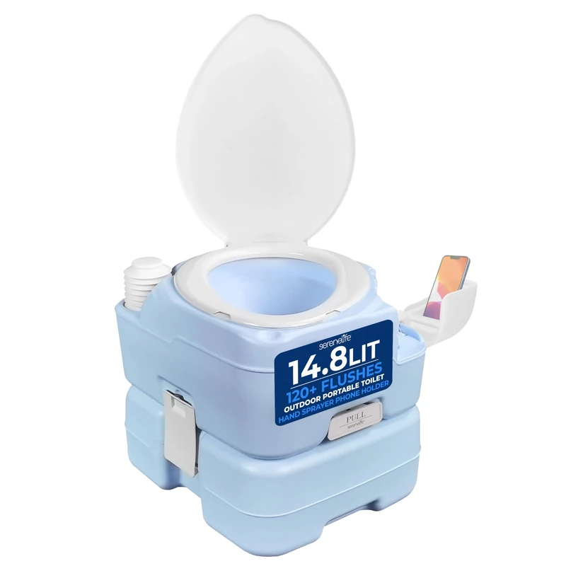 SereneLife Outdoor Camping Toilet, Portable Toilet, Comfortable Flushable for Adults, Travel, Compost, Porta Potty Loo, Detachable Waste Tank & Phone Holder, 15L