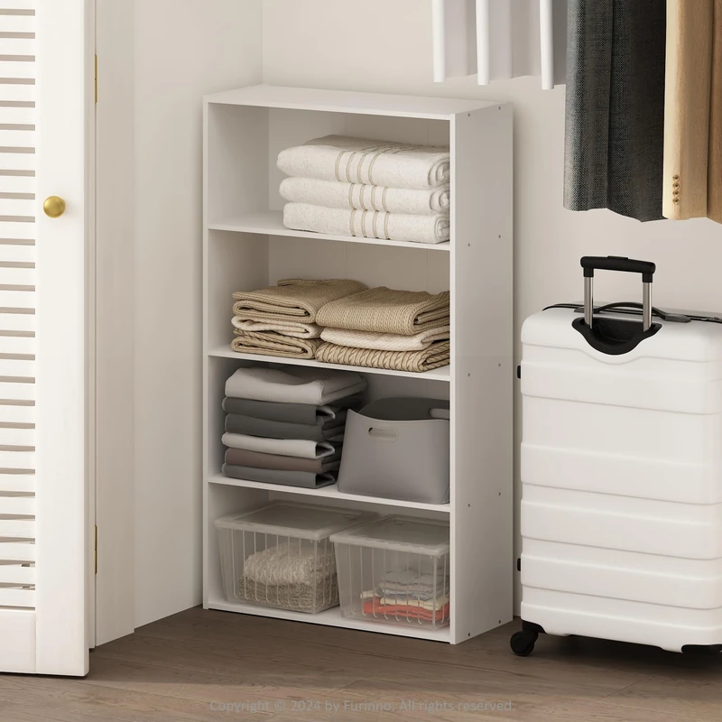 Furinno REED Closet Organizers and Storage, 4-Tier Closet Organizer, Open Shelf Closet Storage, for Wardrobe, Bedroom, Living Room, White