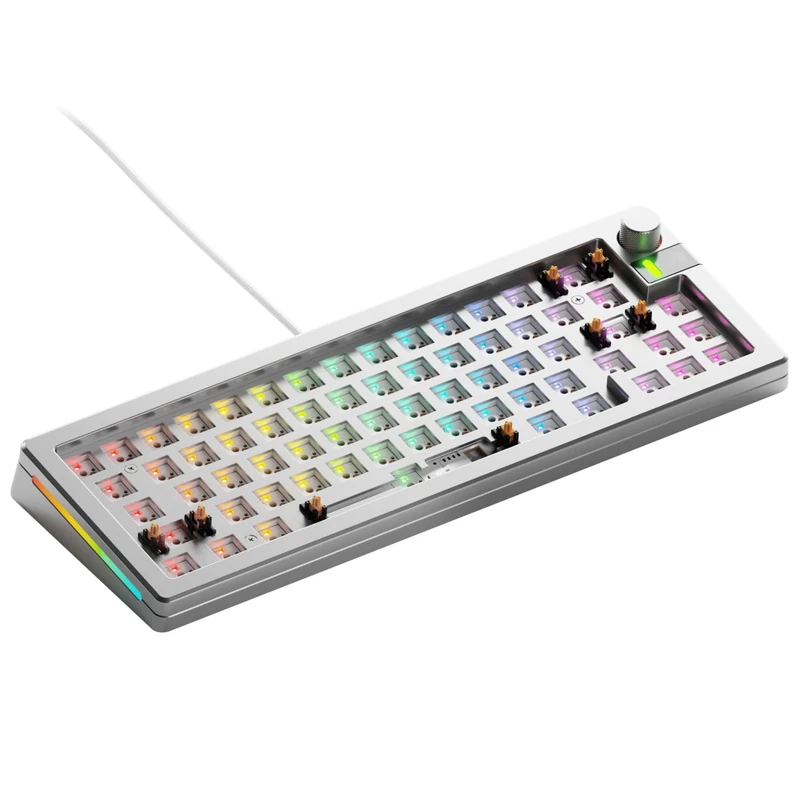 Glorious Gaming GMMK 3 PRO Barebones Custom Keyboard Kit w/Knob, custom aluminum housing & gaskets, hotswappable compact 65%, noise dampening foam, aluminum switch plate, ANSI/USA, Silver