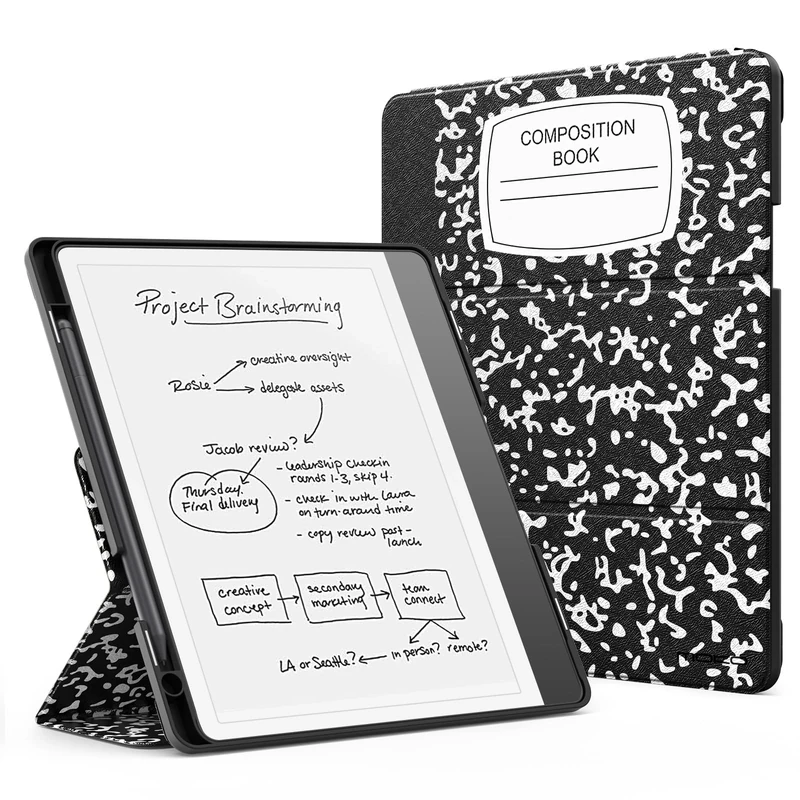 MoKo Stand Case for Kindle Scribe (2024/2022 Released) - Premium Leather Trifold Stand Cover with Pen Holder, Auto Sleep/Wake for 10.2" Amazon Kindle Scribe 2024/2022, Notebook Black