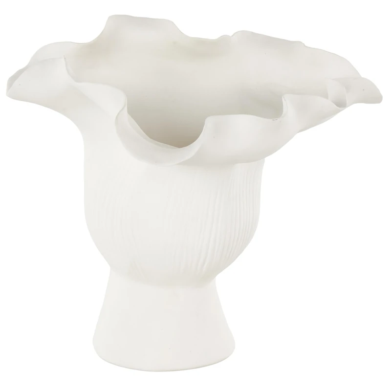 Deco 79 Ceramic Abstract Decorative Vase Floral Inspired Centerpiece Vase with Linear Grooves, Flower Vase for Home Decoration 9" x 8" x 8", White