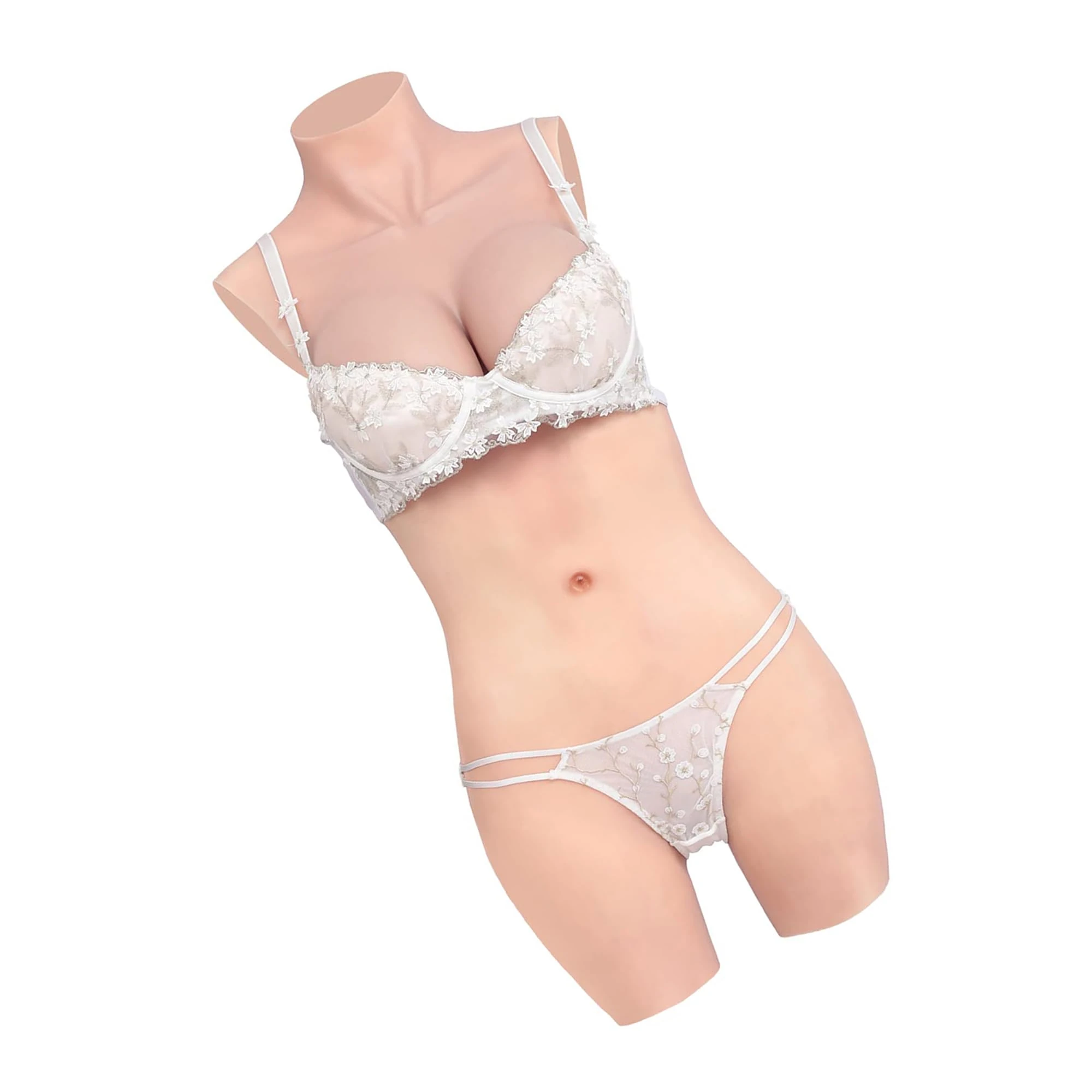 KUMIHO Breast Forms 3-Point Silicone Bodysuit Breastplate Prosthesis Silicone Panty for Crossdresser Transgender Cosplay Drag Queen White D Cup