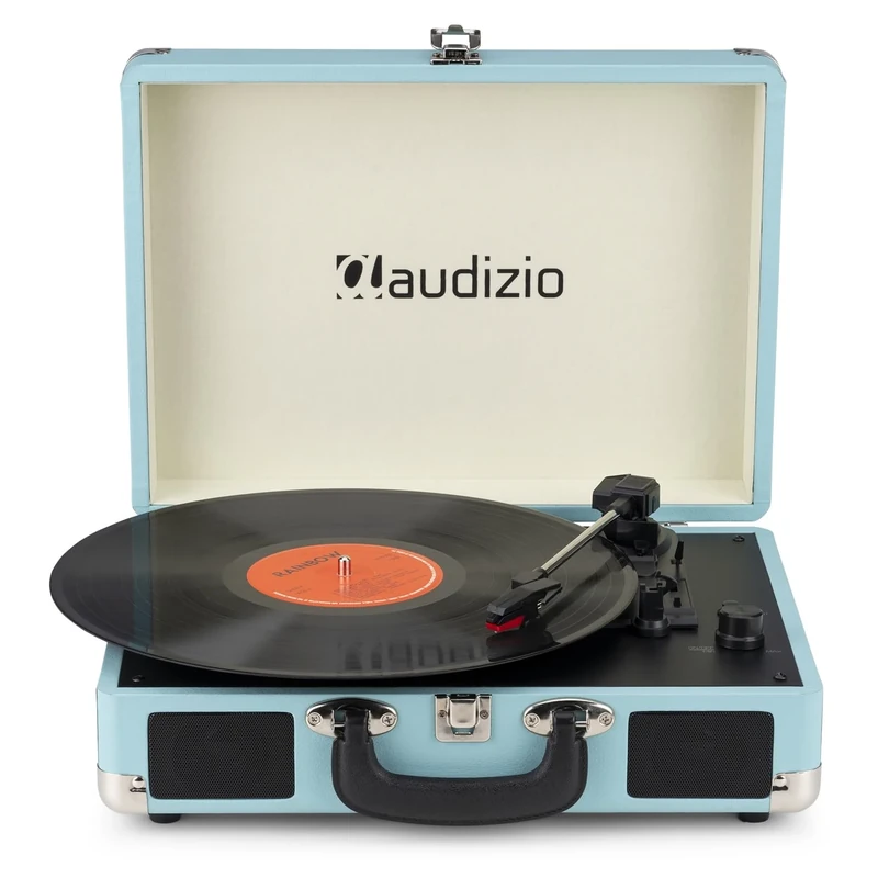 Audizio RP116BL Briefcase Record Player, Retro Bluetooth In/Out Vinyl Turntable with Built-In Stereo Speakers, USB MP3 Conversion, Compact Portable Design, Blue Finish
