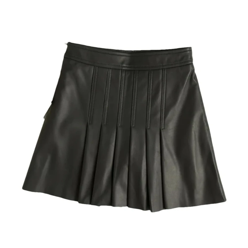 Dvbfufv Women Winter All-Match Leather Mini Skirt Ladies Sexy Pleated Skirt Slim Skirt Black