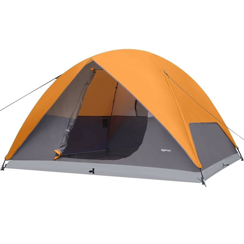 Amazon Basics Dome Camping Tent with Rainfly and Carry Bag, 3-Season Easy Set-Up Tent, 6 Person, Orange And Grey