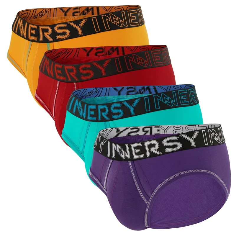 INNERSY Mens Pants Underwear with Dual Pouch Briefs Classic Hipster Underpants Multipack 4 (XL, Red/Green/Purple/Orange)
